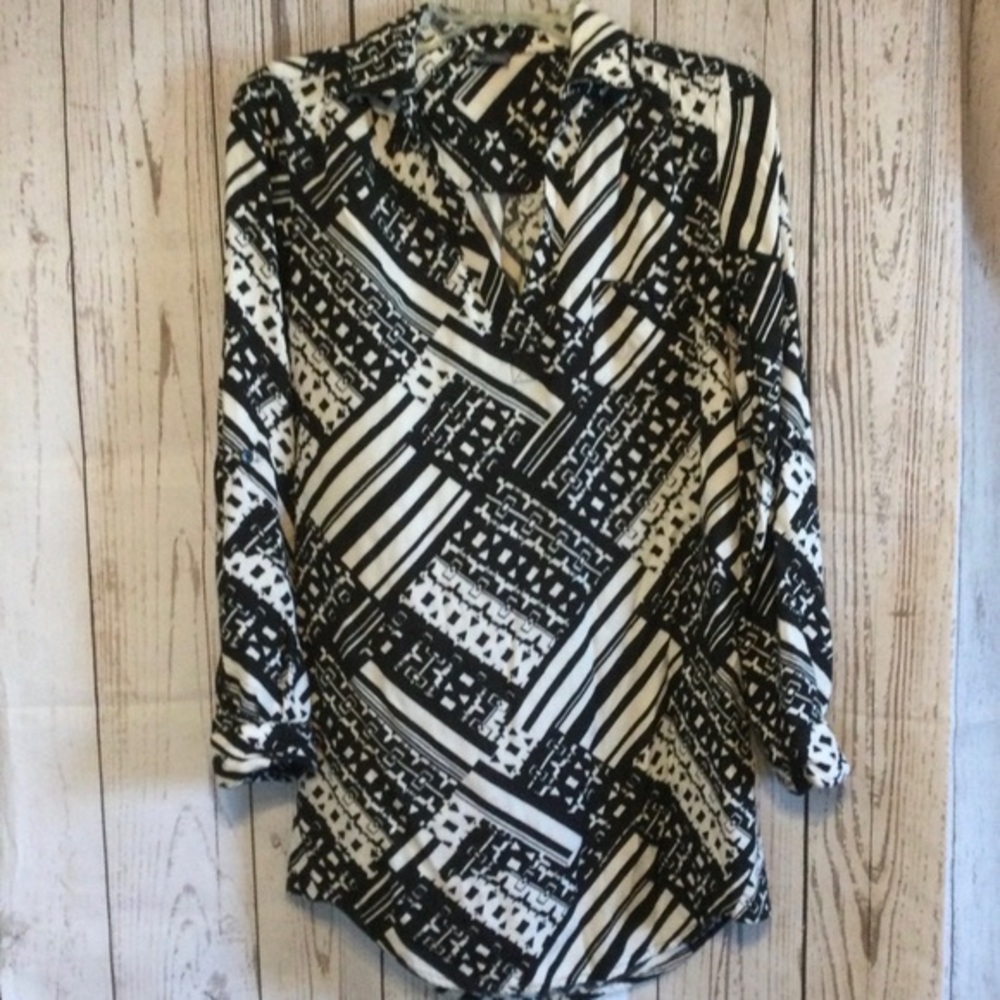Sparkle & Fade Black & White Patterned Women's Top Casual Size Small